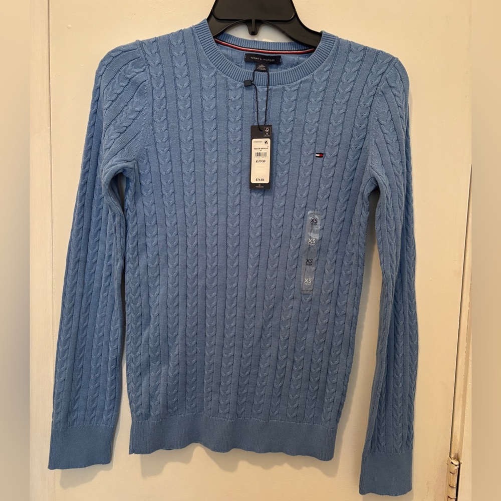 Tommy Hilfiger: Women's Long-Sleeve Cable Knit Sweater, Color: Blue, Size: XS